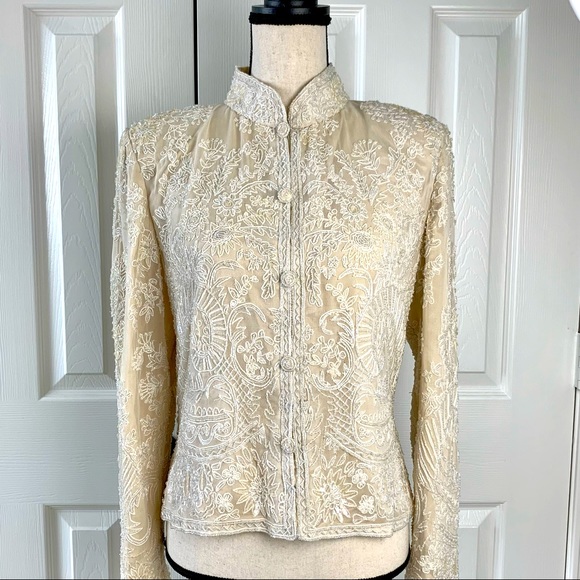 Vintage Adrianna Papell Beaded Lace Evening Jacket — EUC - Picture 2 of 14